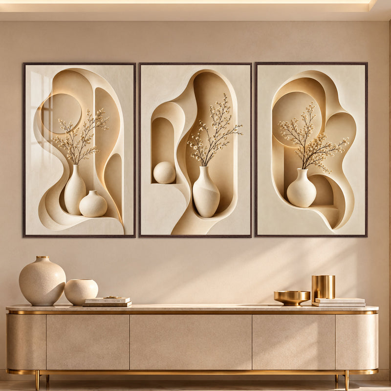 Sculptural Botanical with walnut frame