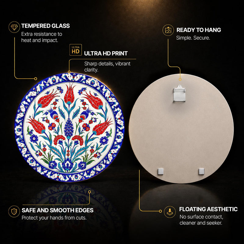 Ottoman Tulip Garden — tempered glass, ultra HD print, ready to hang