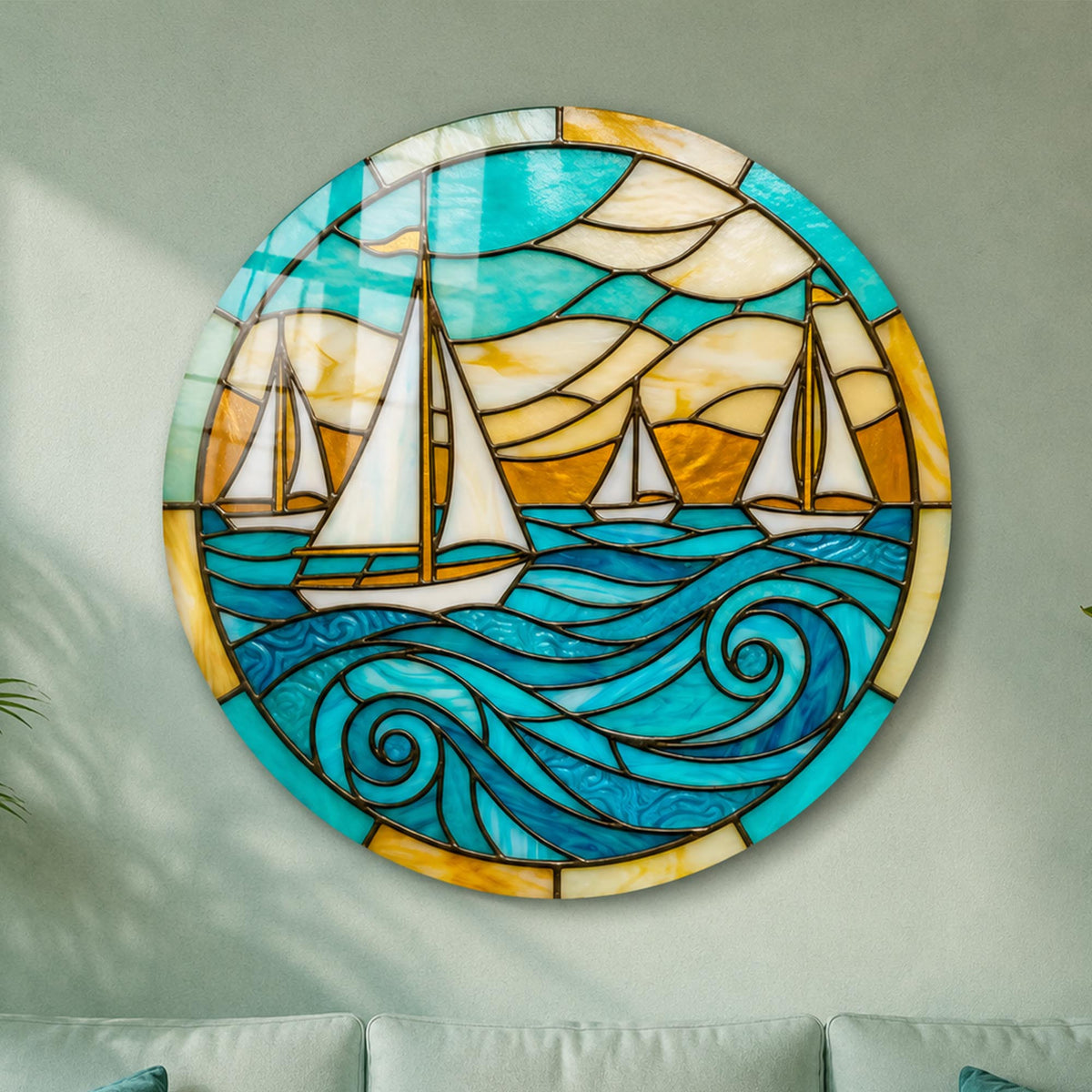 Turquoise Sailing Regatta — tempered glass, ultra HD print, ready to hang