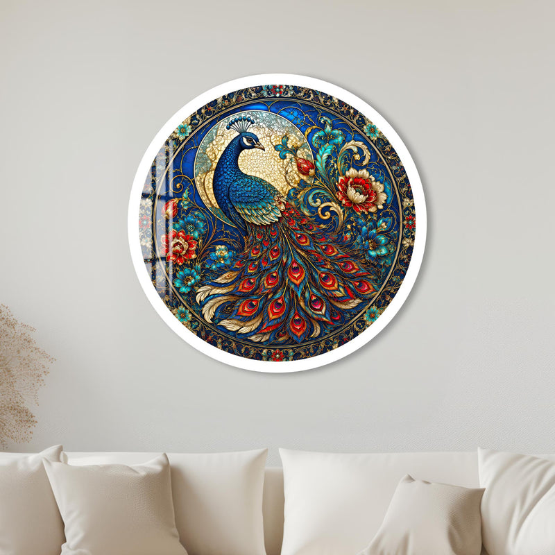Golden Peacock Moon with white frame