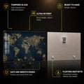 Gilded Navigator World Map — tempered glass, ultra HD print, ready to hang