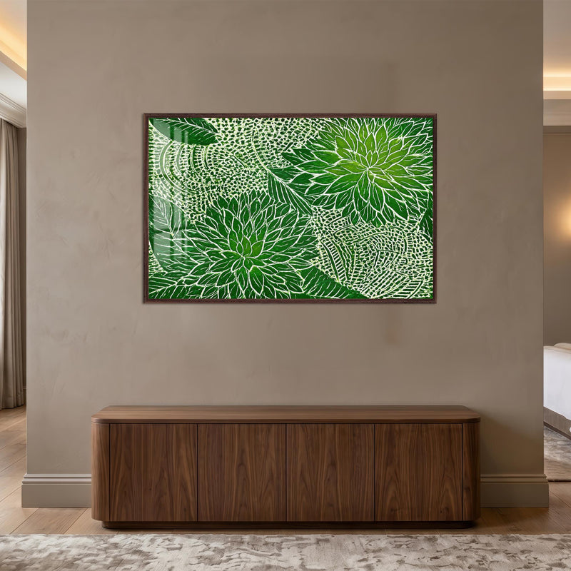 Emerald Lace Blooms with walnut frame