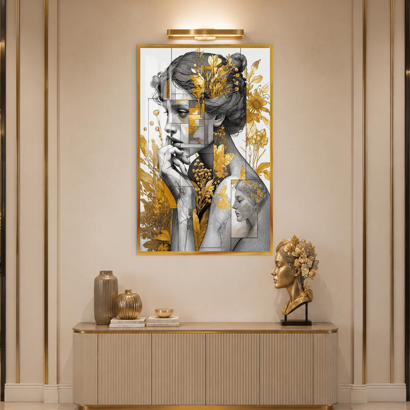 Artronauts Glass Print 12x18 cm | 4.7"x7.1" / Gold Golden Botanical Muse Glass Wall Art