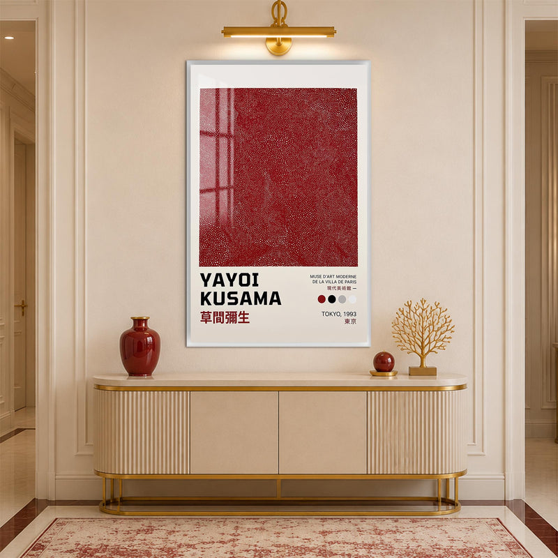 Kusama Crimson Dots with white frame