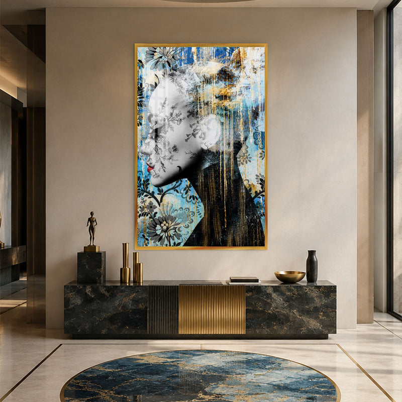 Artronauts Glass Print 12x18 cm | 4.7"x7.1" / Gold Floral Profile Glass Wall Art