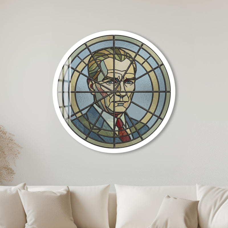 Stained Glass Portrait Medallion with white frame
