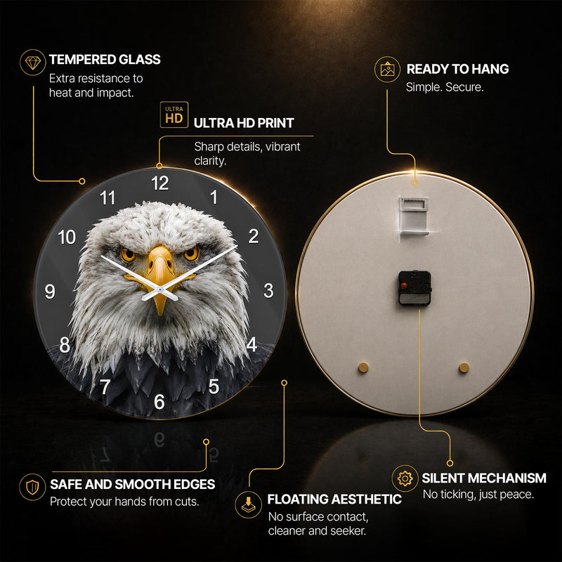 Majestic Bald Eagle — tempered glass, ultra HD print, ready to hang
