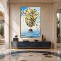 Artronauts Glass Print 12x18 cm | 4.7"x7.1" / Gold Elephant Balloon Adventure Glass Wall Art