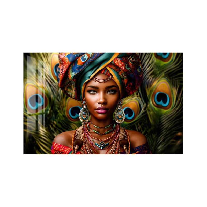 Artronauts Glass Print Peacock Queen Portrait Glass Wall Art