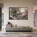 Children by the Victorian Lake House with walnut frame