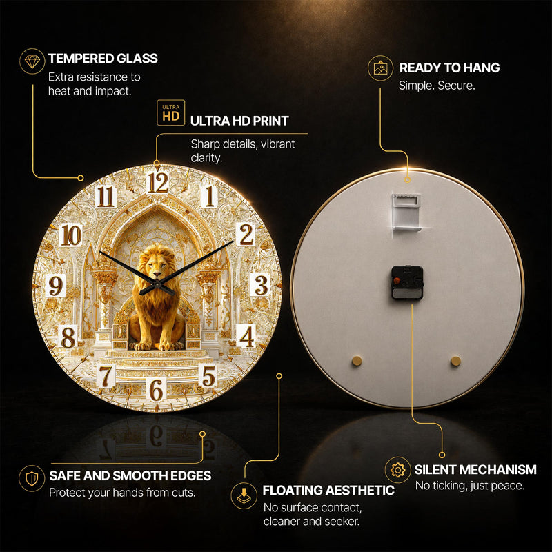 Regal Golden Lion — tempered glass, ultra HD print, ready to hang