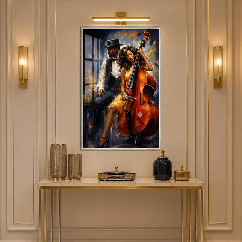 Elegant Bass Player with silver frame