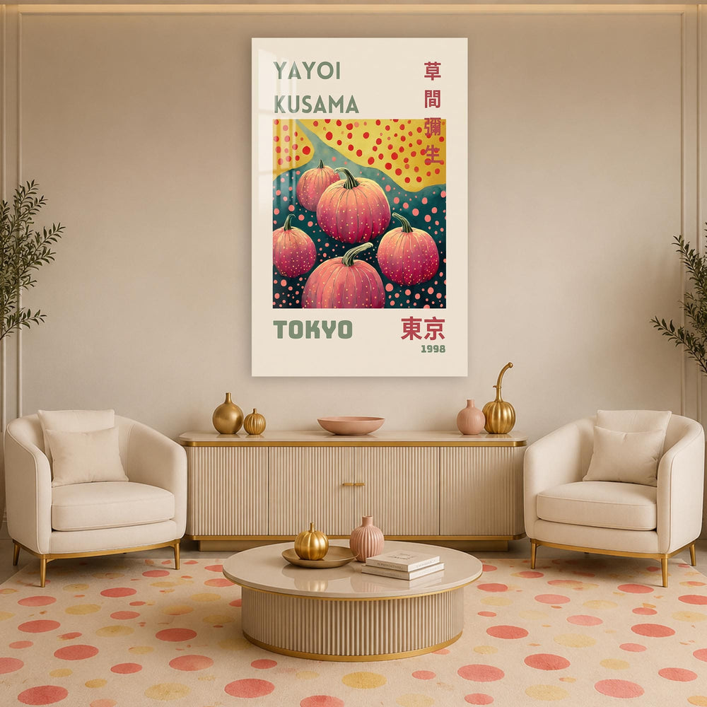 Artronauts Glass Print Tokyo Pumpkin Dots Vertical Glass Wall Art