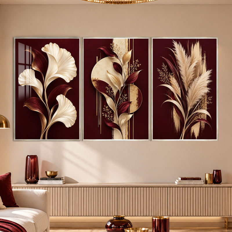 Burgundy Botanical with silver frame