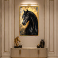 Black Stallion Portrait with gold frame