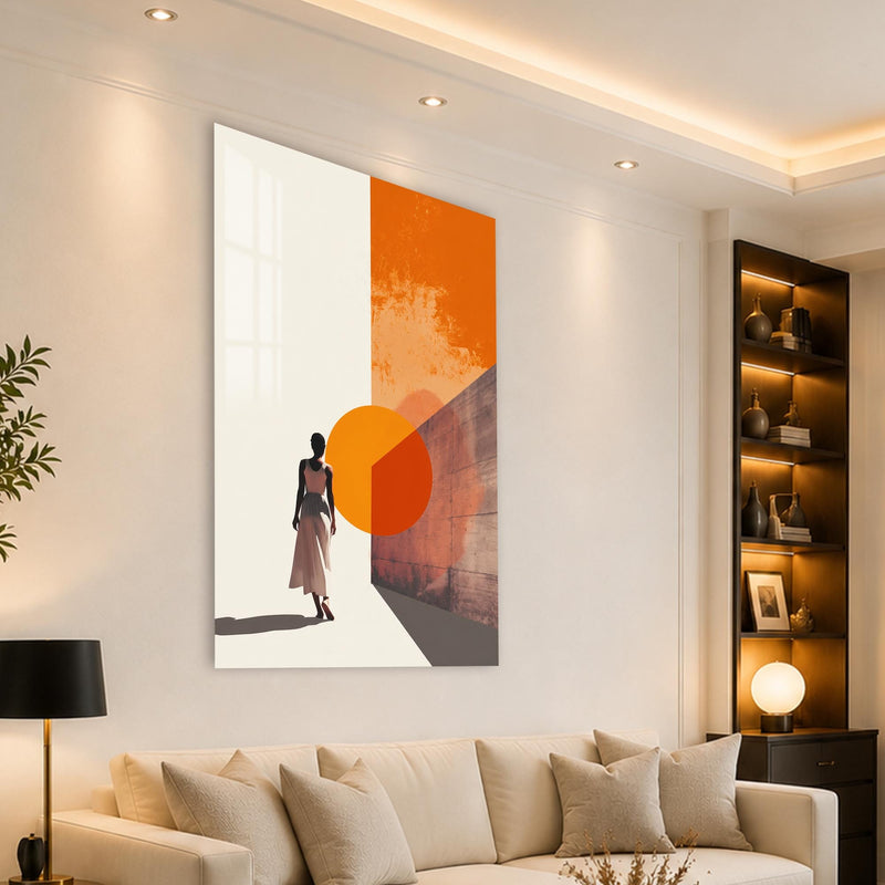 Artronauts Glass Print Woman At The Orange Portal Glass Wall Art