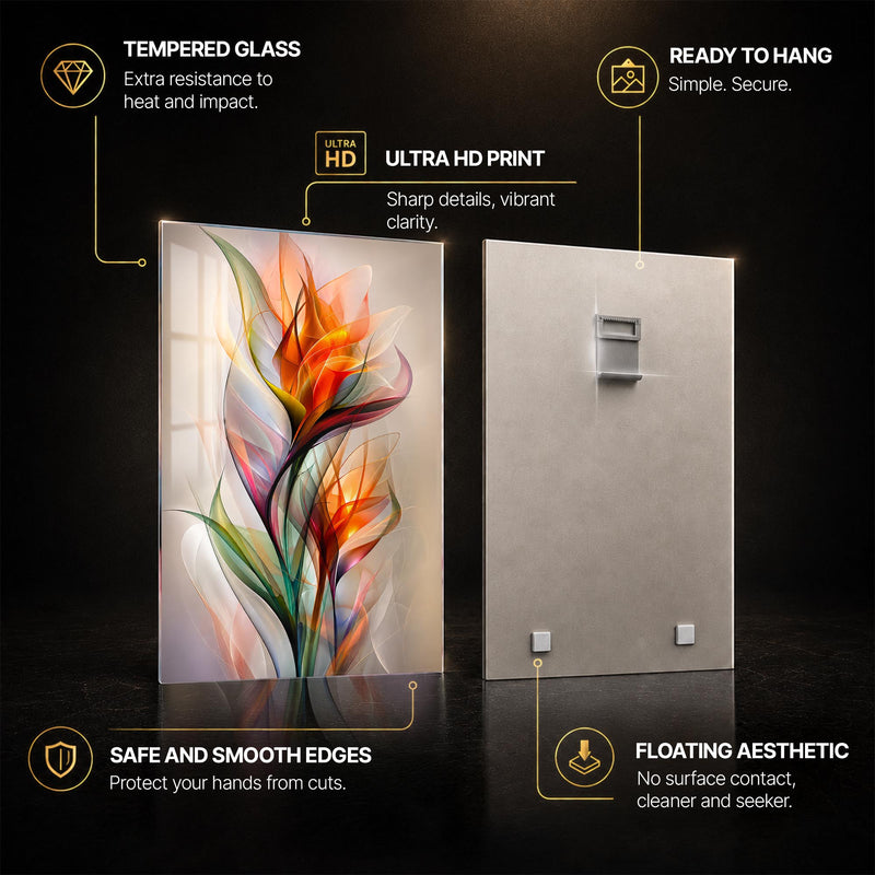 Prismatic Floral Flame — tempered glass, ultra HD print, ready to hang