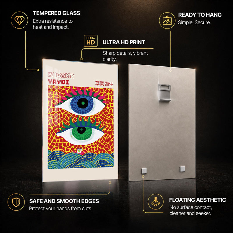 Kusama Vision — tempered glass, ultra HD print, ready to hang