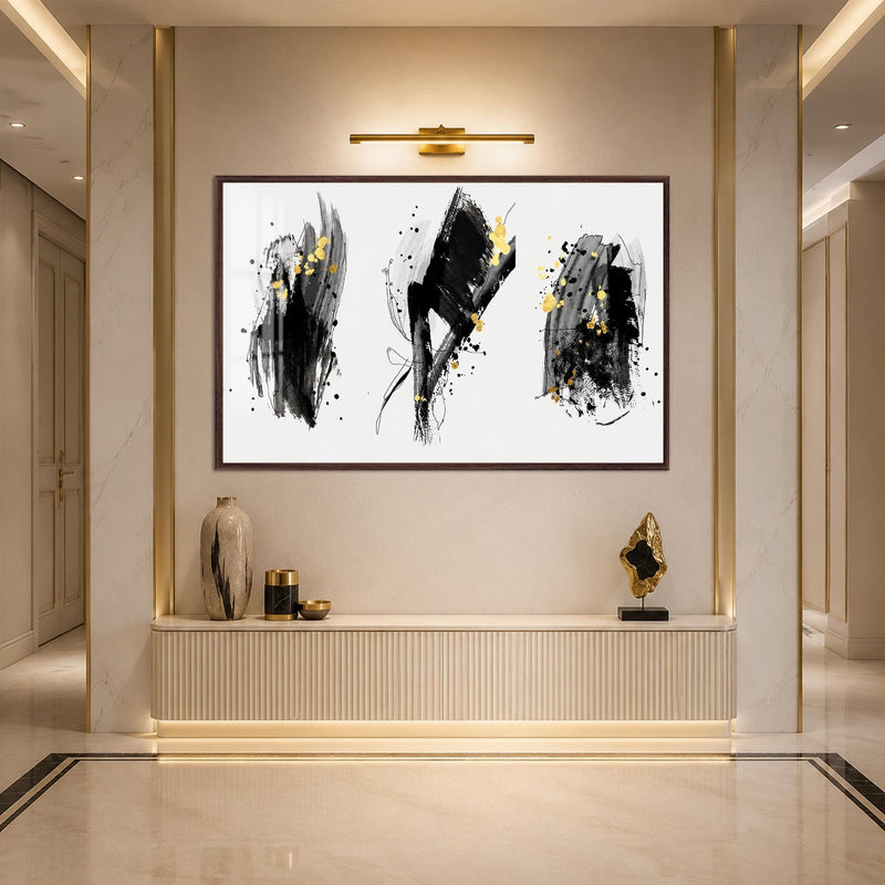 Artronauts Glass Print 18x12 cm | 7.1"x4.7" / Walnut Ink and Gold Strokes Glass Wall Art