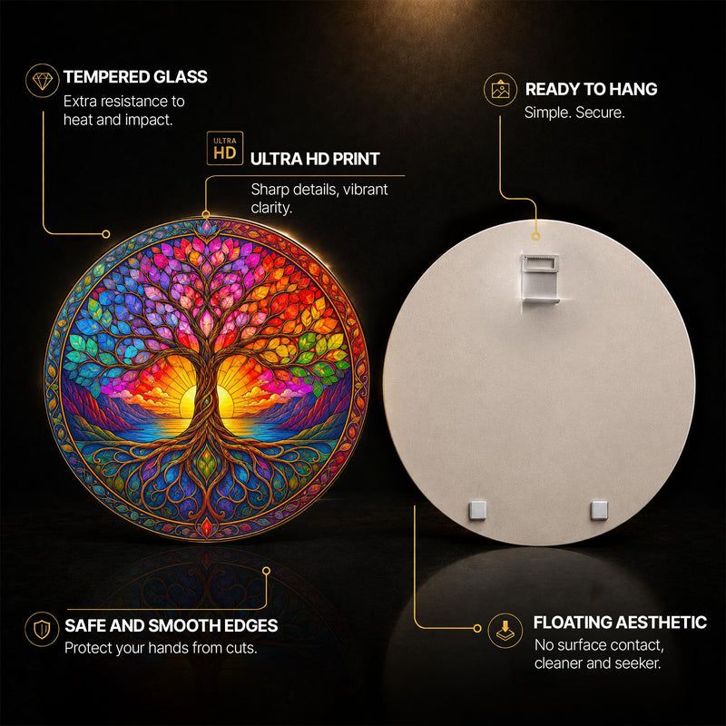 Rainbow Tree Of Life — tempered glass, ultra HD print, ready to hang