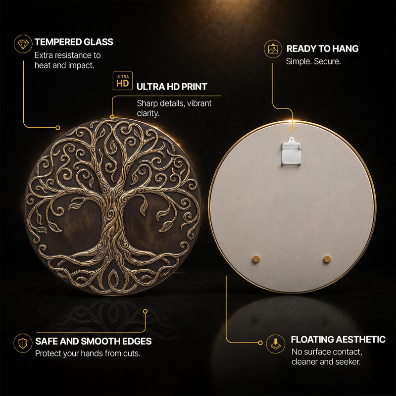 Bronze Relief Tree Of Life — tempered glass, ultra HD print, ready to hang