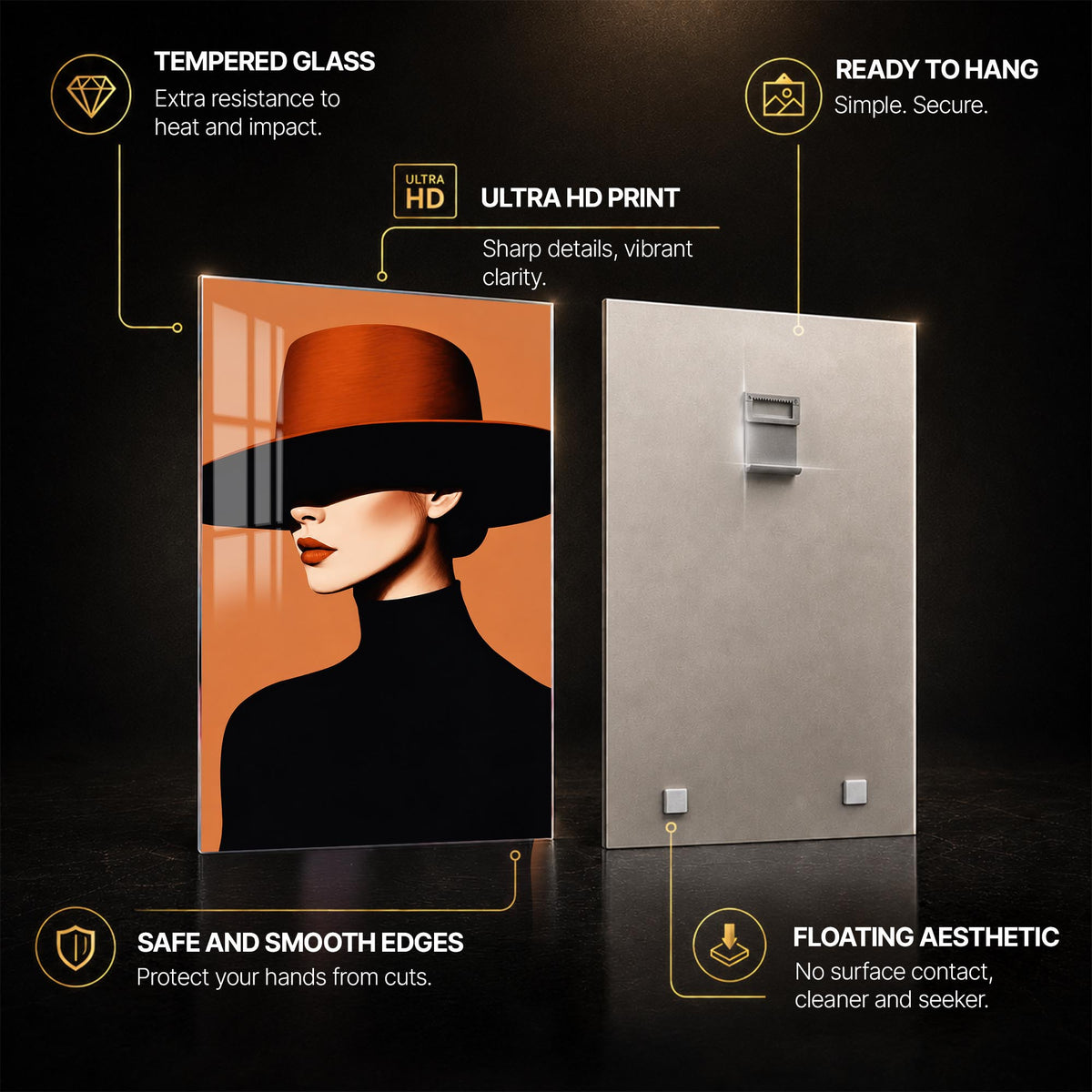 Woman in Wide Hat — tempered glass, ultra HD print, ready to hang