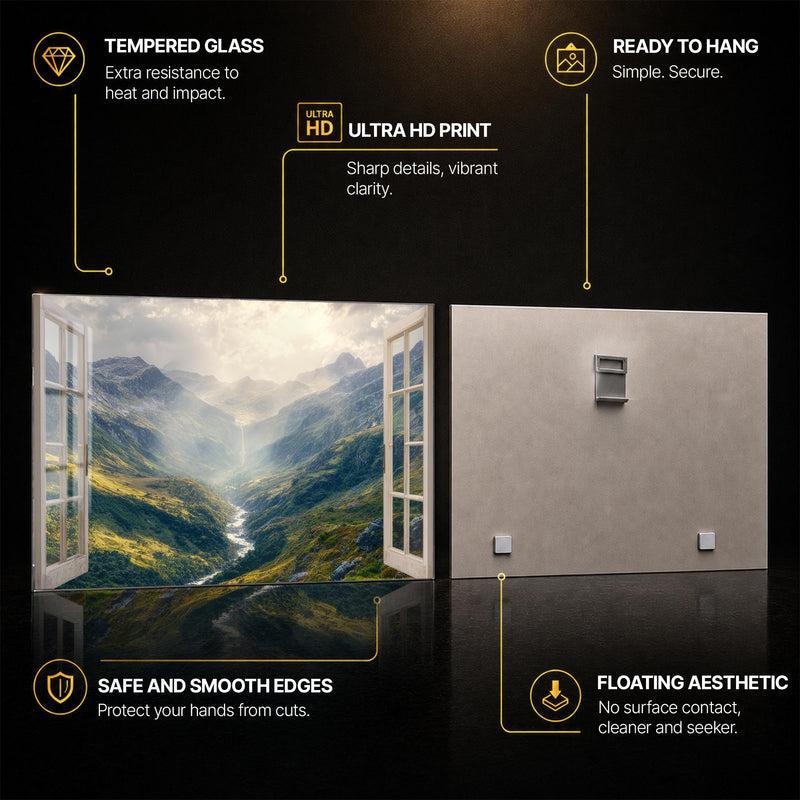 Open Mountain Vista — tempered glass, ultra HD print, ready to hang