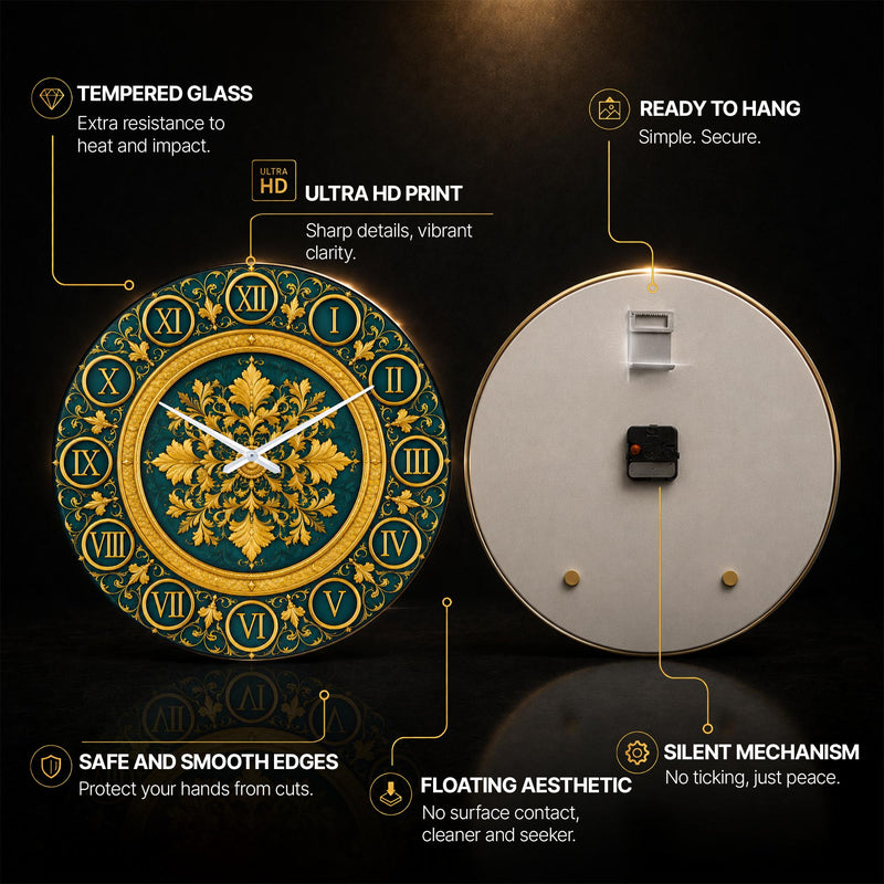 Regal Emerald Baroque — tempered glass, ultra HD print, ready to hang