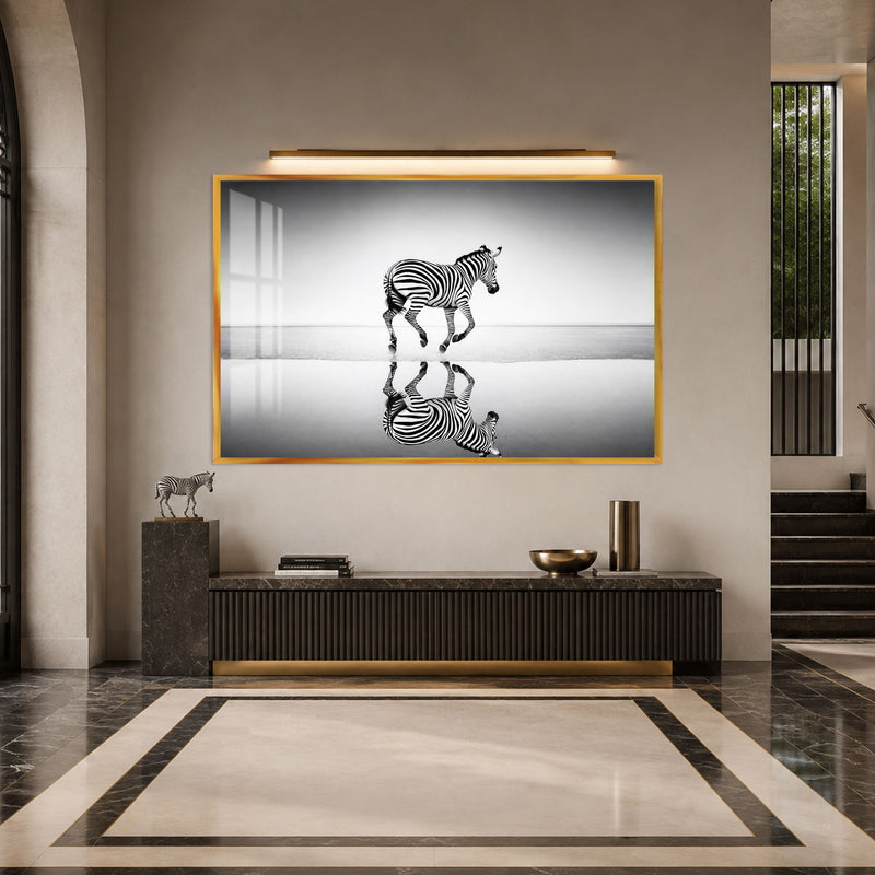 Reflecting Running Zebra with gold frame