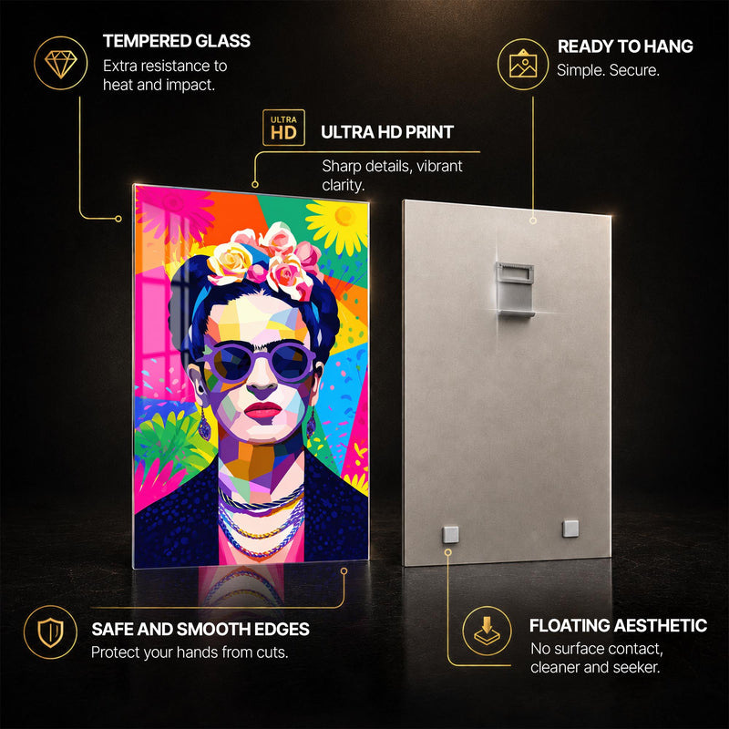 Frida In Full Color — tempered glass, ultra HD print, ready to hang