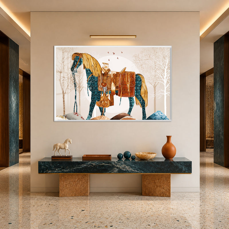 Collage Horse in Harness with white frame