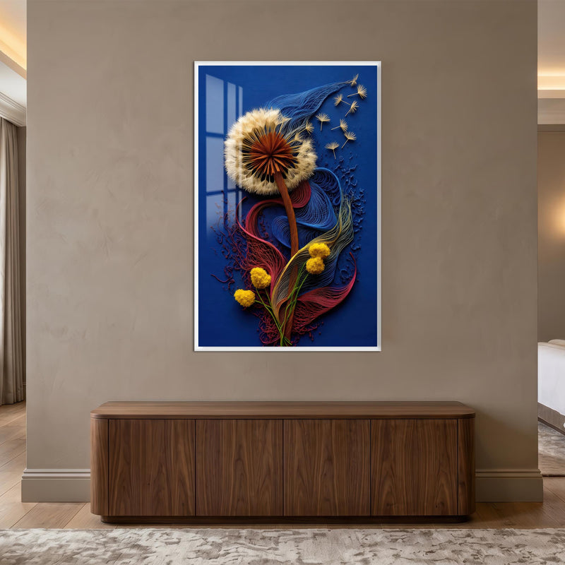 Dandelion Ribbon Bloom with white frame
