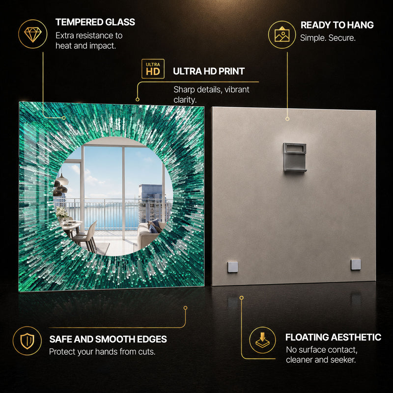 Emerald Radiance — tempered glass, ultra HD print, ready to hang