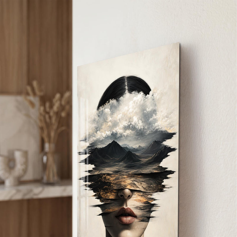 Artronauts Glass Print Mountain Veiled Woman Glass Wall Art