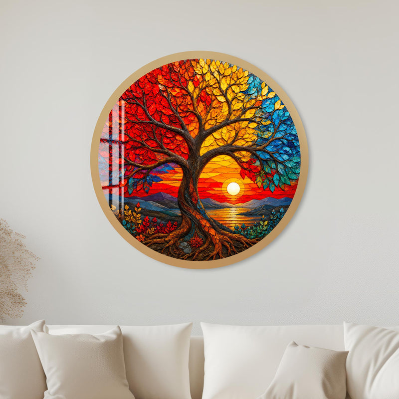 Sunset Tree of Life with gold frame