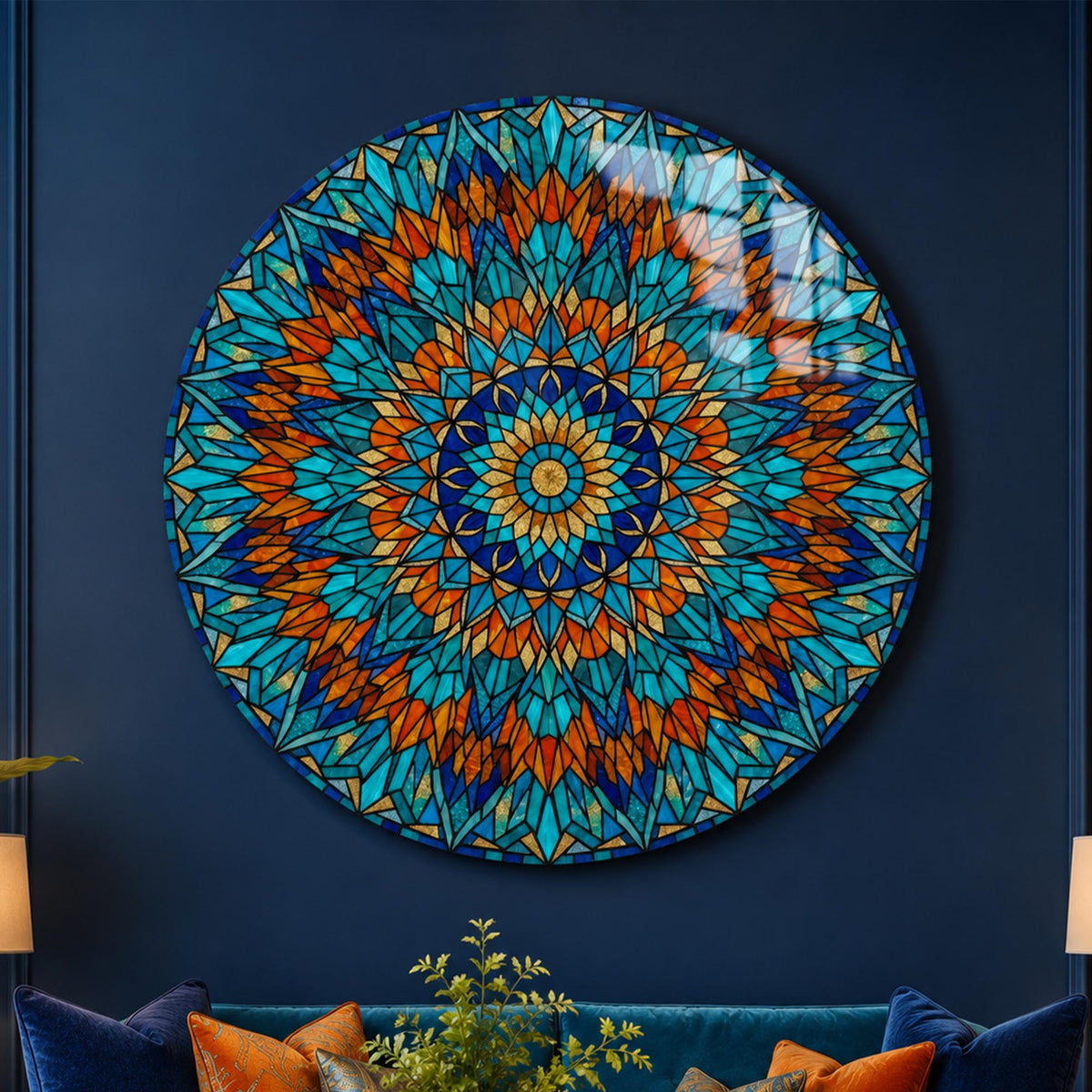 Turquoise Kaleidoscope — tempered glass, ultra HD print, ready to hang