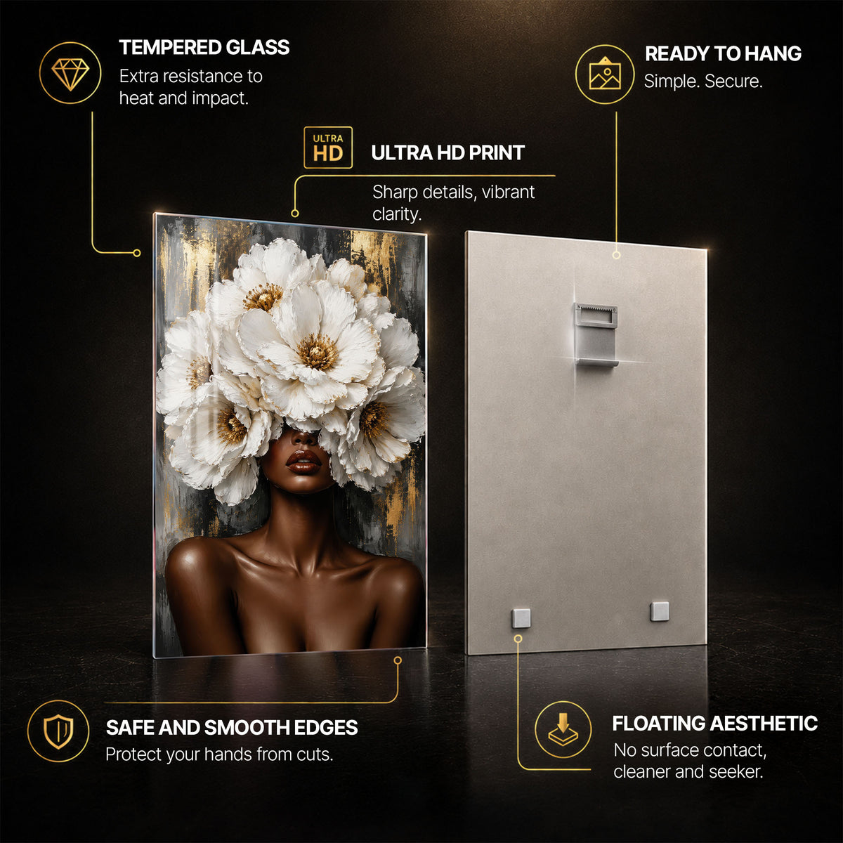 Crowned in White — tempered glass, ultra HD print, ready to hang