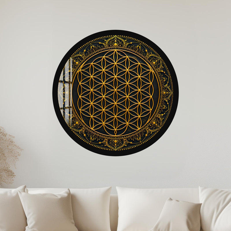 Golden Flower of Life with black frame