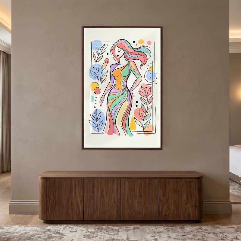 Colorful Feminine Grace with walnut frame