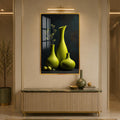 Sculptural Green Vases with gold frame