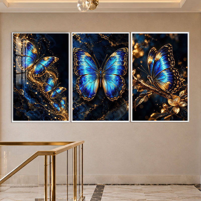 Blue Gold Butterfly with white frame