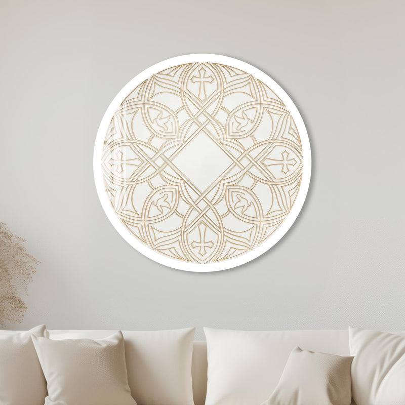Gothic Cross And Dove Roundel with white frame