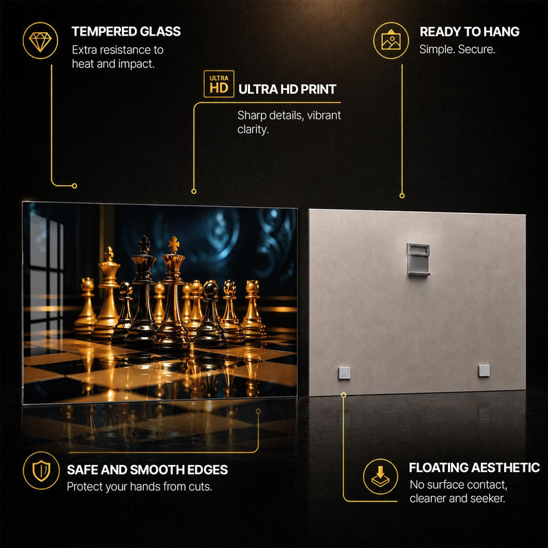 Artronauts Glass Print Golden Chess Standoff Glass Wall Art