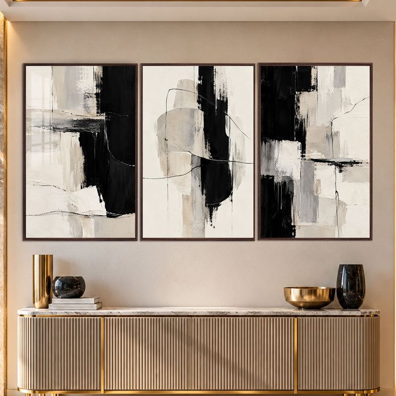 Neutral Abstract II with walnut frame