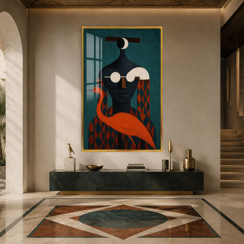 Artronauts Glass Print 12x18 cm | 4.7"x7.1" / Gold Flamingo Guardian Glass Wall Art
