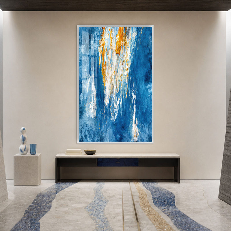 Artronauts Glass Print 12x18 cm | 4.7"x7.1" / White Gilded Blue Cascade Glass Wall Art