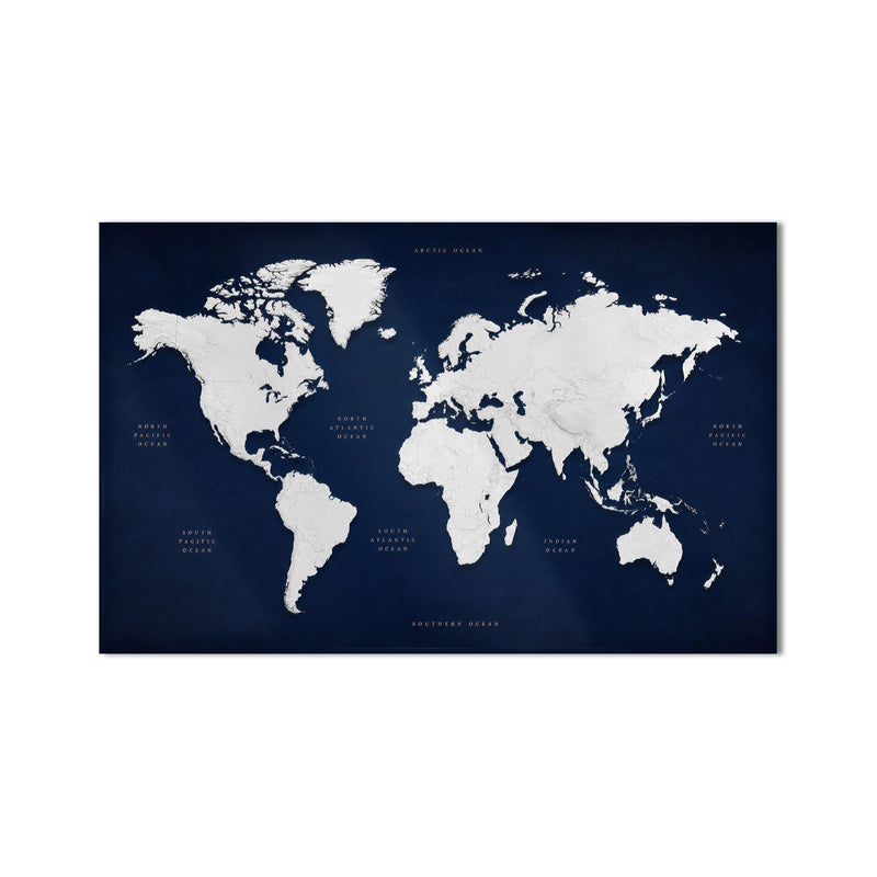 Navy World Map product shot on white background