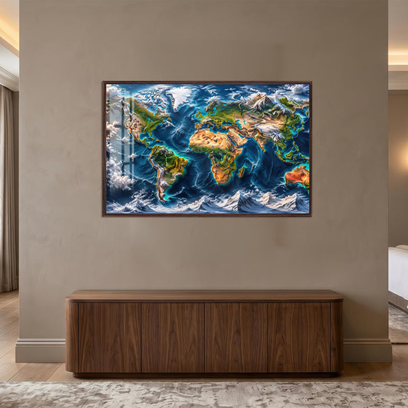 Majestic World Relief with walnut frame