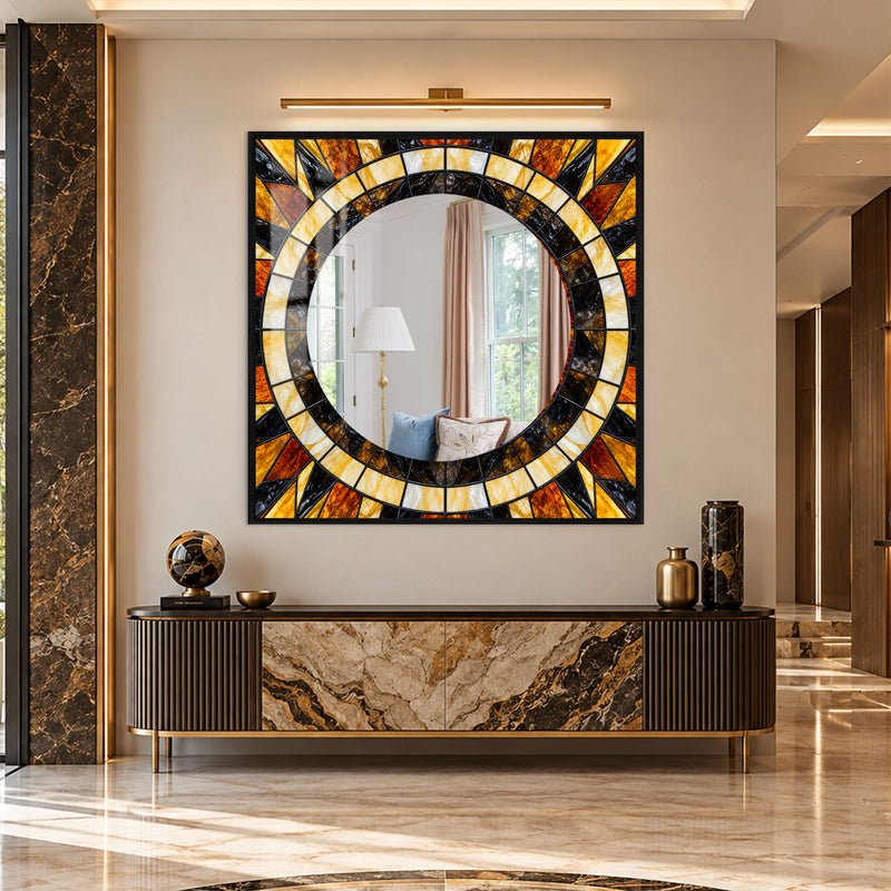Amber Mosaic Sunburst with gold frame