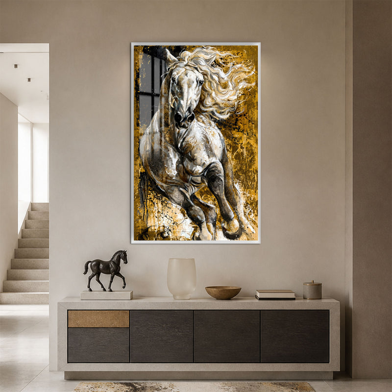 Golden White Stallion with white frame